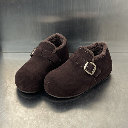 Damen Kuschelige Wildleder-Clogs mit warmem Innenfutter und praktischem Schnallenverschluss R&B