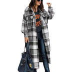 Damen Langarm-Wolljacke mit Karomuster und praktischen Taschen R&B
