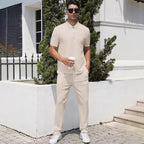Herren nan urbanes Reise-Poloshirt mit kurzem Frontreißverschluss, elastischem Interlock und knitterarmer Pflege R&B
