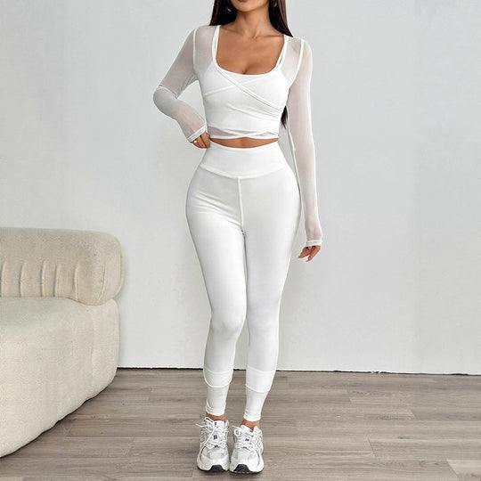 Damen Sportliches Set aus kreativem Oberteil mit langem Arm und figurbetonten Leggings R&B