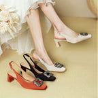 Damen Slingback-Pumps mit dekorativem Schmuckelement und komfortablem Blockabsatz