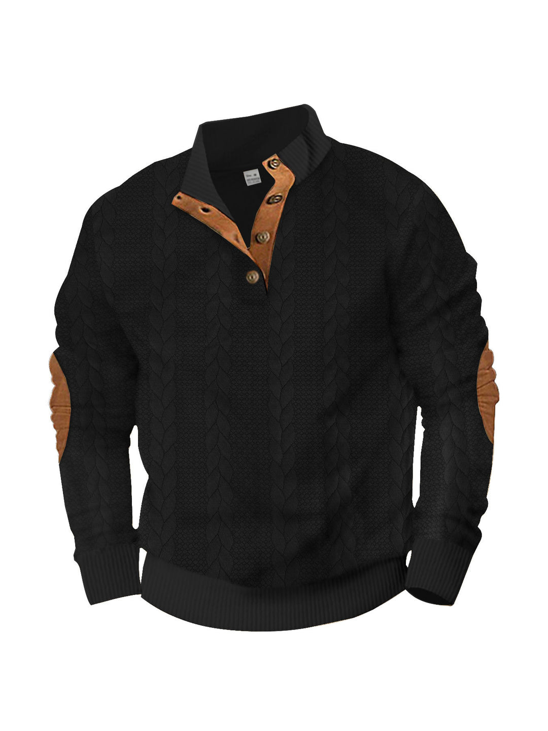 Herren nan lässiger Zopfstrickpullover mit verstärkter Knopfleiste und Wildleder-Ellenbogenpatches R&B