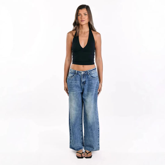 Damen Weit geschnittene Jeans mit hohem Bund und lässigem Stil R&B