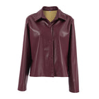 Damen Modische Kunstlederjacke mit klassischen Knopfdetails R&B