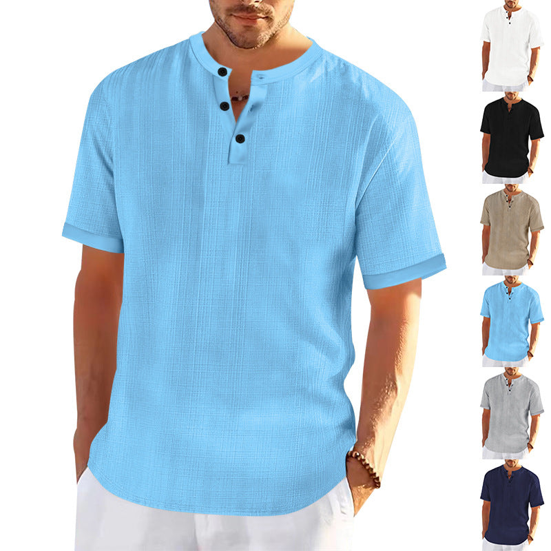 Herren modisches Kurzarmshirt mit Knopfleiste und strukturiertem Muster R&B