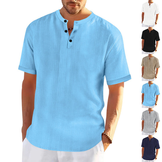 Herren modisches Kurzarmshirt mit Knopfleiste und strukturiertem Muster R&B