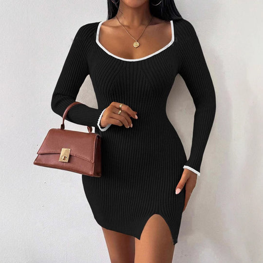 Damen Strickkleid mit schmalem Schnitt und raffiniertem Ausschnitt R&B