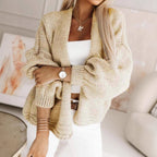 Damen stylische Strickjacke mit voluminösen Ärmeln und offenem Schnitt