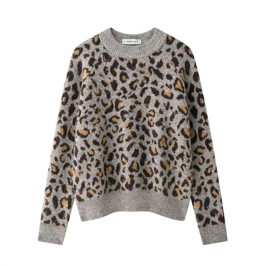 Damen Kuscheliger Strickpullover mit modernem Leopardenmuster R&B
