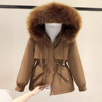 Damen Winterjacke mit funktionalem Reißverschluss und abnehmbarem Kunstpelzkragen R&B