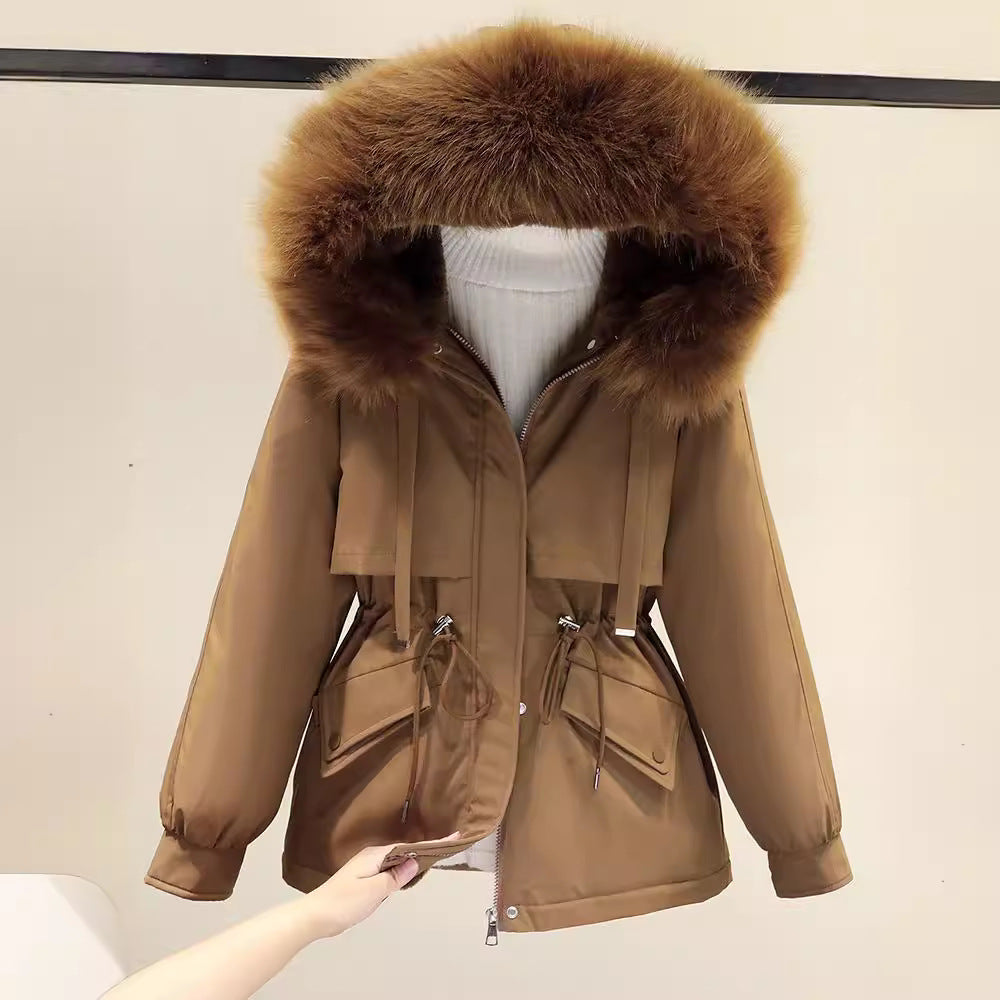 Damen Winterjacke mit funktionalem Reißverschluss und abnehmbarem Kunstpelzkragen R&B