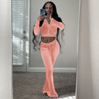 Damen Komfortables Lounge-Set aus weichem Veloursstoff mit Zip-Oberteil und weitem Bein R&B