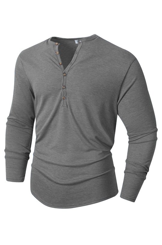 Herren Langarm Henley-Shirt mit Knopfleiste und weichem Baumwollmix R&B
