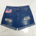 Damen Jeans-Shorts mit einzigartigem Flaggen-Design und modernen Destroyed-Details R&B