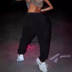 Damen lässige Jogginghose mit buntem Schrift-Design und elastischem Bund R&B