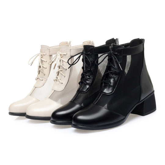 Damen Elegante Schnürstiefeletten mit atmungsaktiver Netzstruktur und komfortablem Blockabsatz R&B