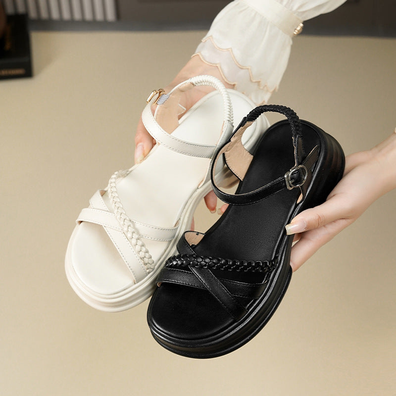 Damen Sandalen mit geflochtenem Riemen und stabiler Sohle R&B
