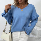 Damen eleganter Pullover mit Rüschendetails und V-Ausschnitt