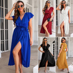 Damen Maxikleid mit Rüschensaum und seitlichem Schlitz R&B