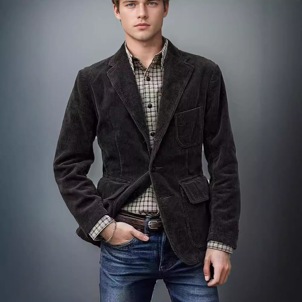 Herren modischer Cordblazer mit mehreren Taschen und eleganter Passform R&B