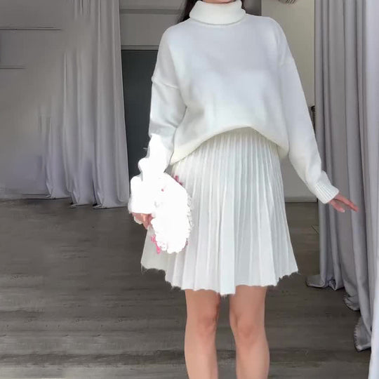 Damen Elegantes Strickensemble mit Rollkragen und fließendem Rock R&B