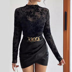 Damen Elegantes Langarm-Oberteil mit floralem Spitzenmuster R&B