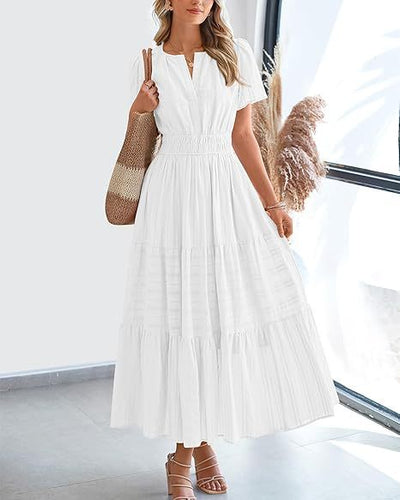Damen Maxikleid mit tailliertem Design und gestuften Saum R&B