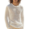 Herren nan luftiger durchbrochener Strickpullover mit quadratischem Netzmuster und Rundhalsausschnitt R&B