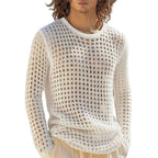 Herren nan luftiger durchbrochener Strickpullover mit quadratischem Netzmuster und Rundhalsausschnitt R&B