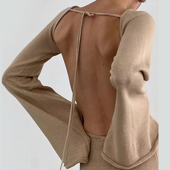 Damen lässiges Strickkleid mit weiten Ärmeln und Rundhalsausschnitt R&B