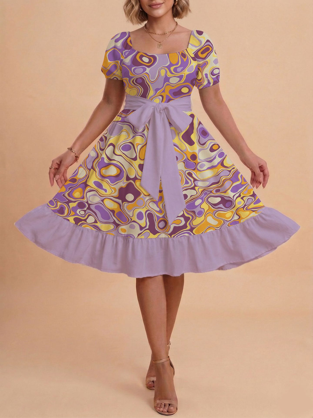 Damen Verspieltes Maxikleid mit Bärenmuster und taillierbarem Band R&B