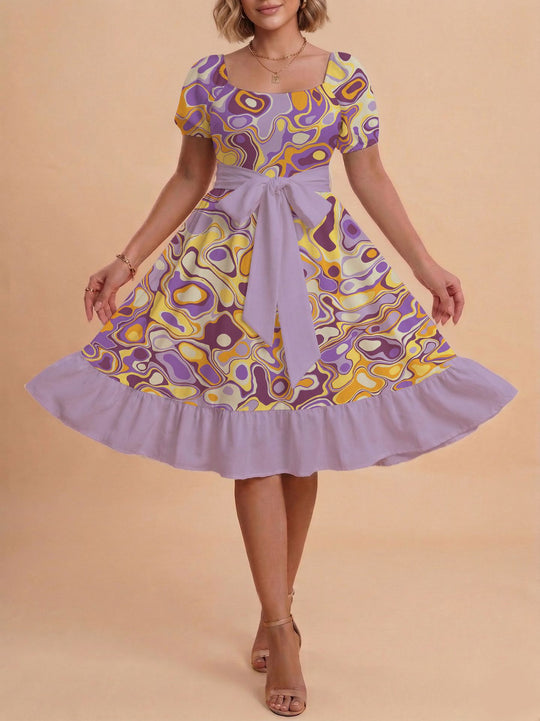 Damen Verspieltes Maxikleid mit Bärenmuster und taillierbarem Band R&B