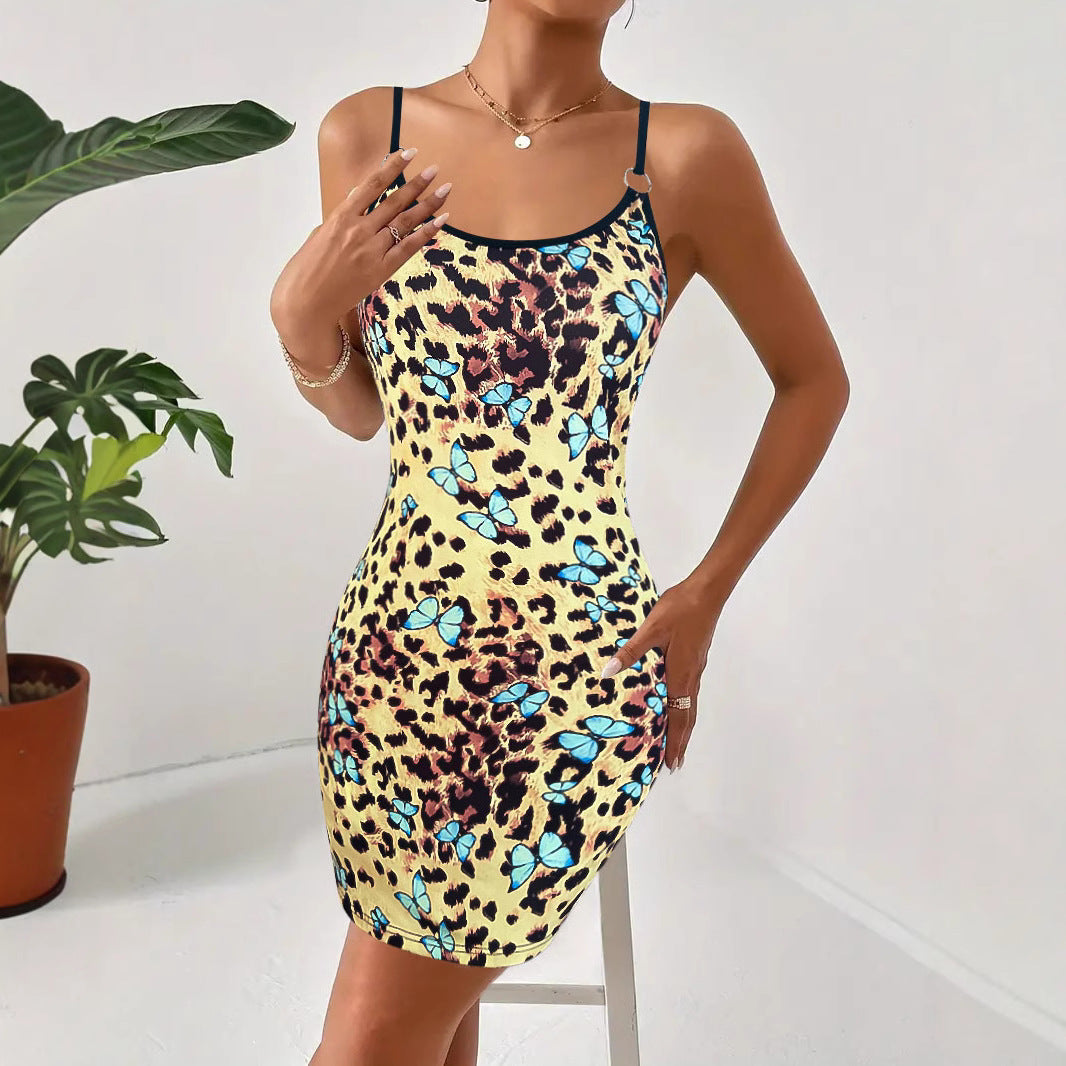 Damen figurbetontes Minikleid mit buntem Tier- und Blumenmuster R&B