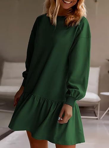 Damen lässiges Sweatkleid mit voluminösen Ärmeln und Rüschensaum R&B