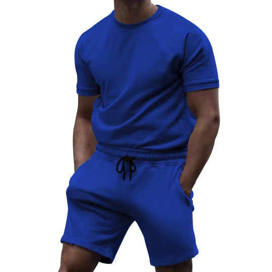 Herren nan kurzärmeliges Sweat-Set aus weichem Sweatstoff mit Rundhalsshirt und Kordelzug-Shorts R&B