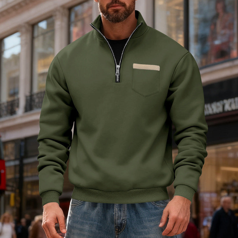Herren nan Sweatshirt mit halbem Reißverschluss Stehkragen und Brusttasche R&B