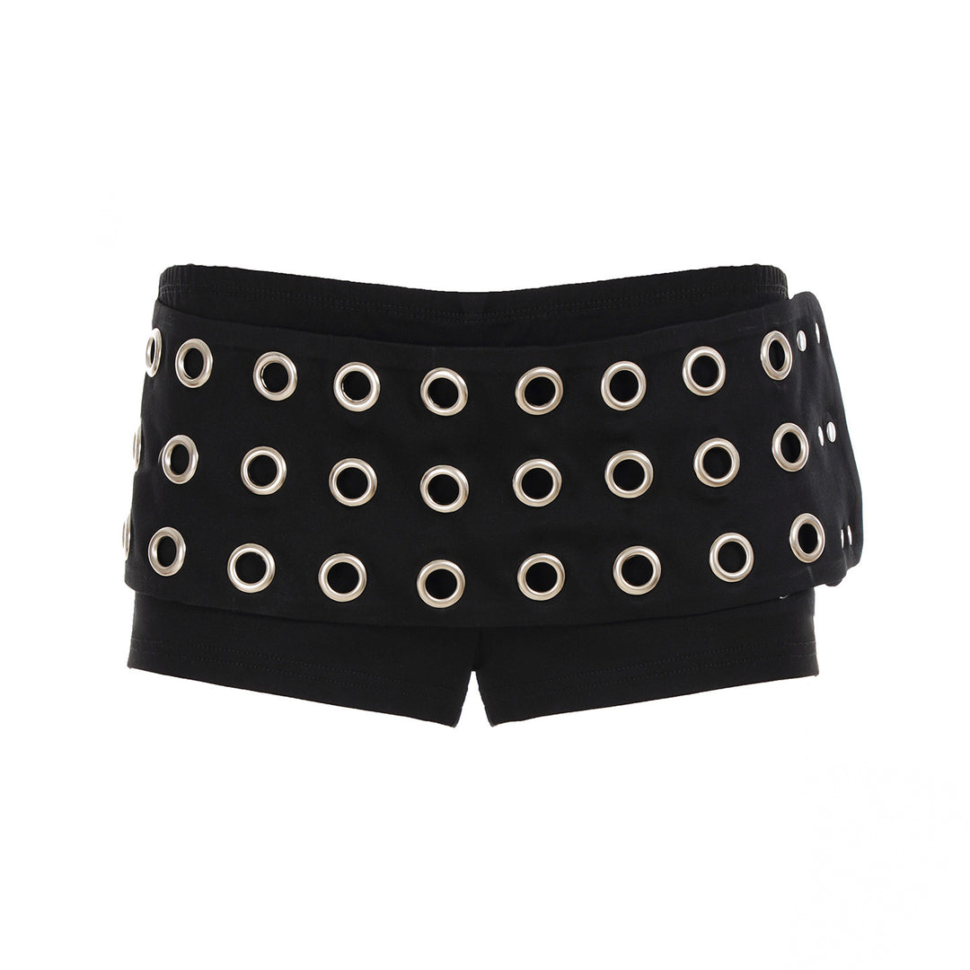 Damen kurze Shorts mit dekorativem Ösen-Design R&B