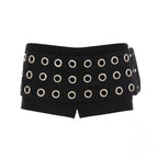 Damen kurze Shorts mit dekorativem Ösen-Design R&B