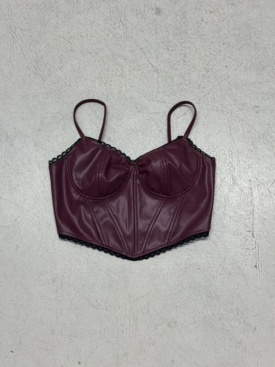 Damen Kunstleder Bustier mit verführerischen Spitzenakzenten R&B