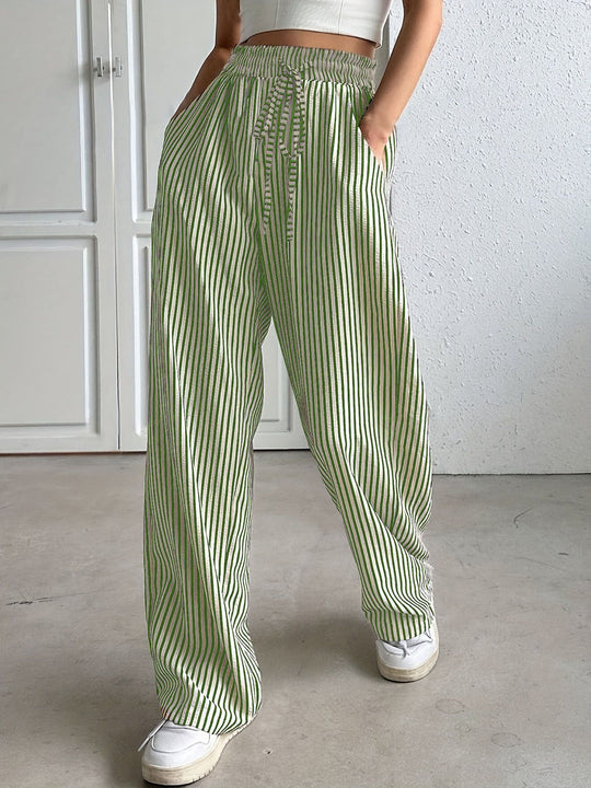 Damen weite Streifenhose mit Gummizug und Seitentaschen R&B