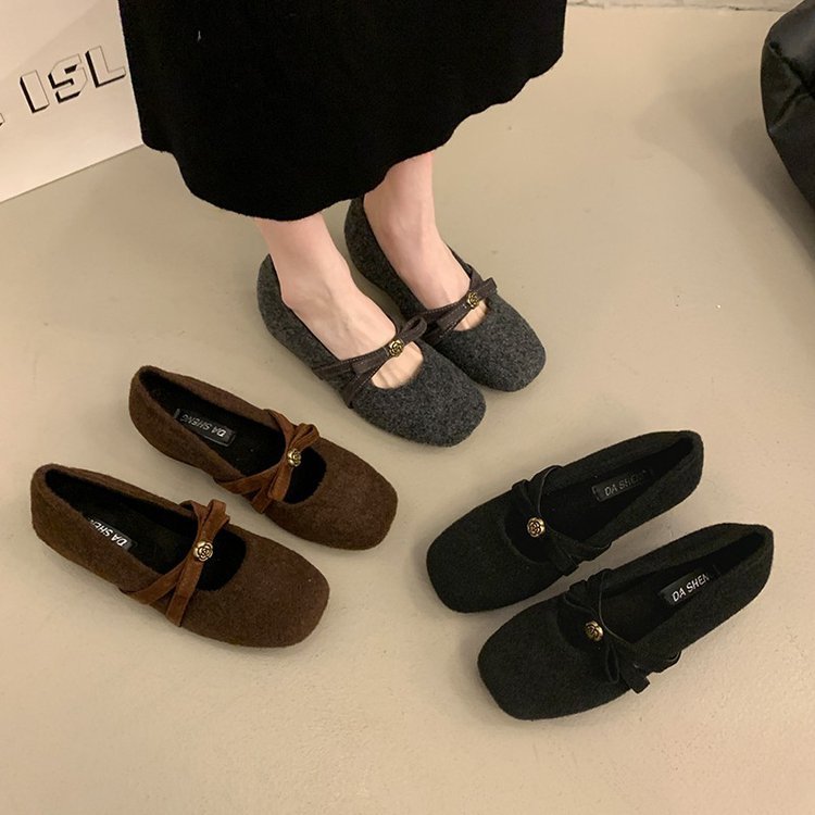 Damen elegante Filz-Ballerinas mit modischem Schleifenakzent R&B