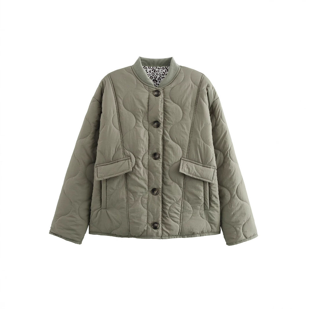 Damen gesteppte Kurzjacke mit Taschen und modernem Kragen R&B