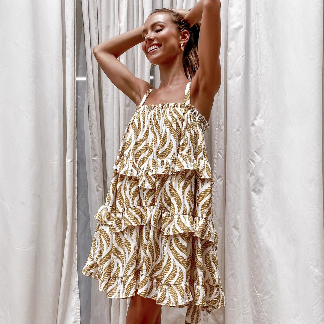 Damen Luftiges Strandkleid mit voluminösem Rock und Rüschendetails R&B