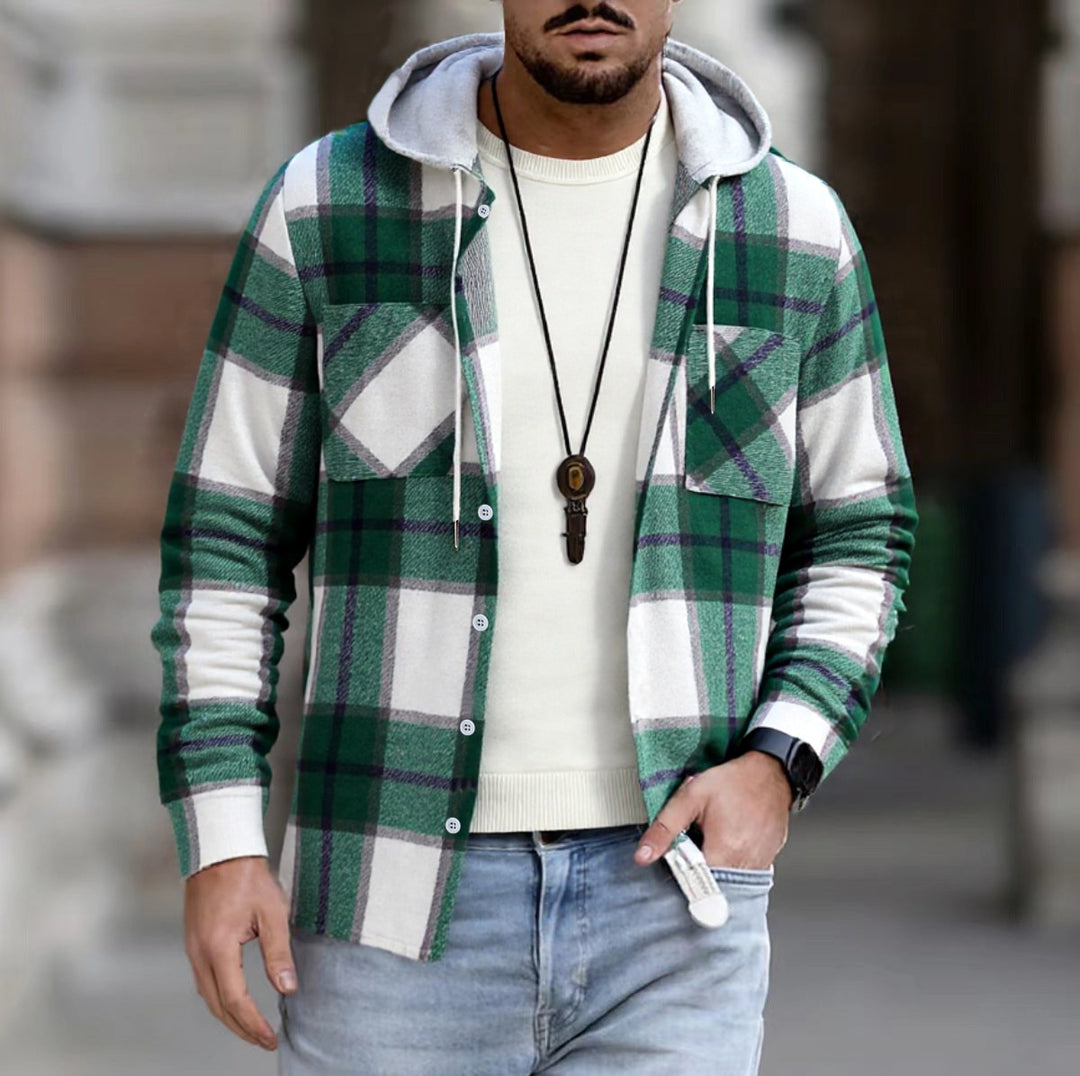 Herren Freizeitjacke mit Kapuze und Karomuster R&B