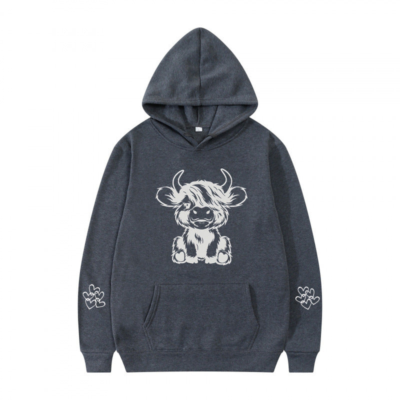 Damen Kapuzensweater mit entzückendem Kuhmotiv und praktischen Kängurutaschen R&B