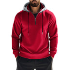 Herren nan sportives Kapuzen-Sweatshirt mit kurzem Frontreißverschluss, kontrastgefütterter Kapuze und elastischen Rippbündchen R&B