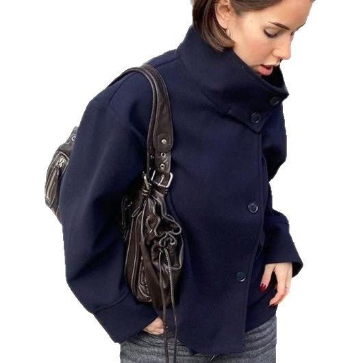 Damen modische Wolljacke mit strukturiertem Kragen und elegantem Schnitt R&B