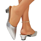 Damen elegante Mules mit gewobener Oberfläche und geschmeidigem Blockabsatz R&B