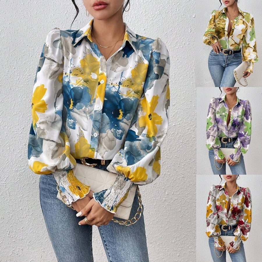 Damen Bluse mit floralen Mustern und puffärmel