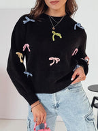 Damen Strickpullover mit verspielten Schleifenapplikationen und lässigem Schnitt R&B